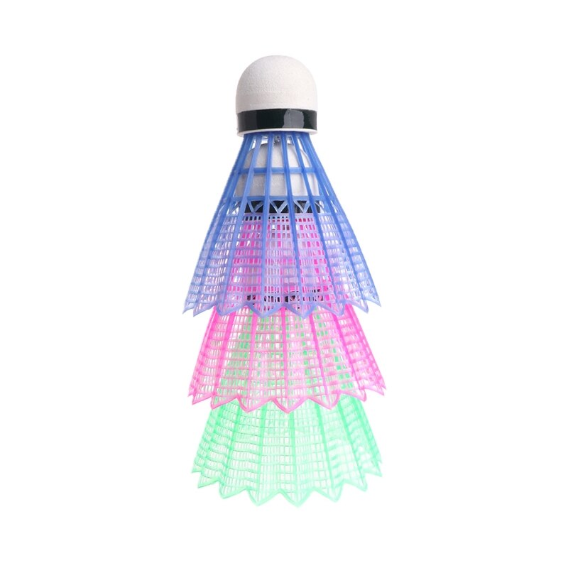 3 stk. led glødende lys op plast badminton fjerbolde farverige belysningskugler  q22f