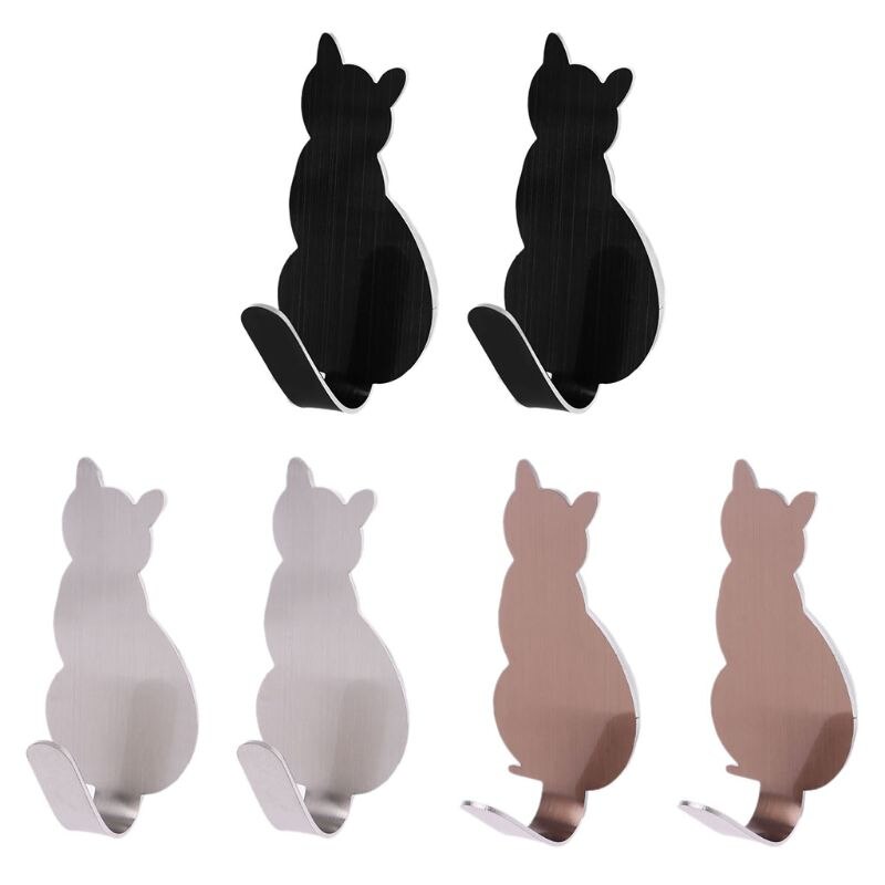 2 Pcs Kat Staart Vormige Decoratieve Rvs Muur Deur Kleding Jas Sleutel Hanger Haak Rack Pxpc