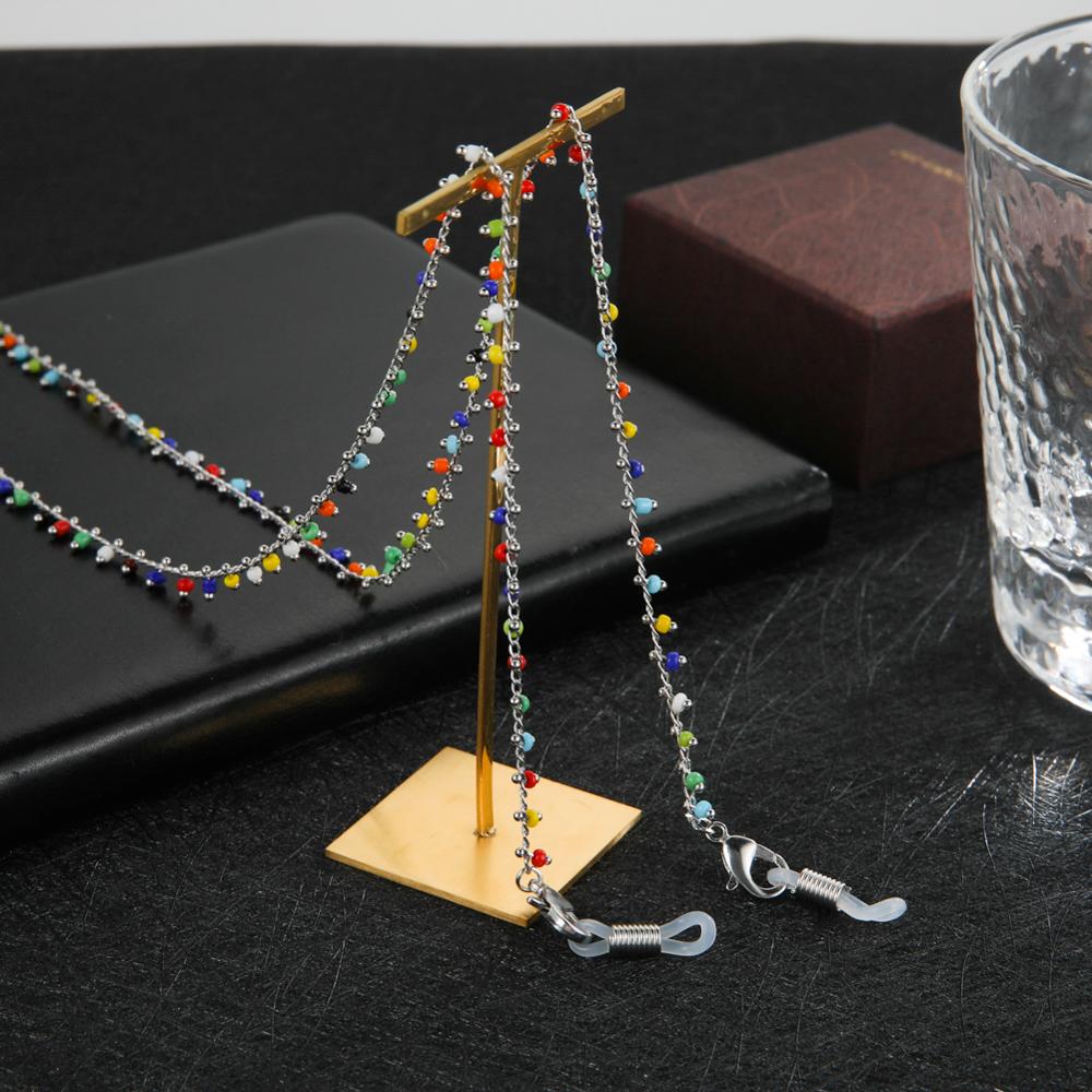 Skyrim Boho Women Colourful Beaded Glasses Chains Holder Metal Eyeglasses Cord Neck Strap Rope Lanyard for Sunglasses: Style C - silver