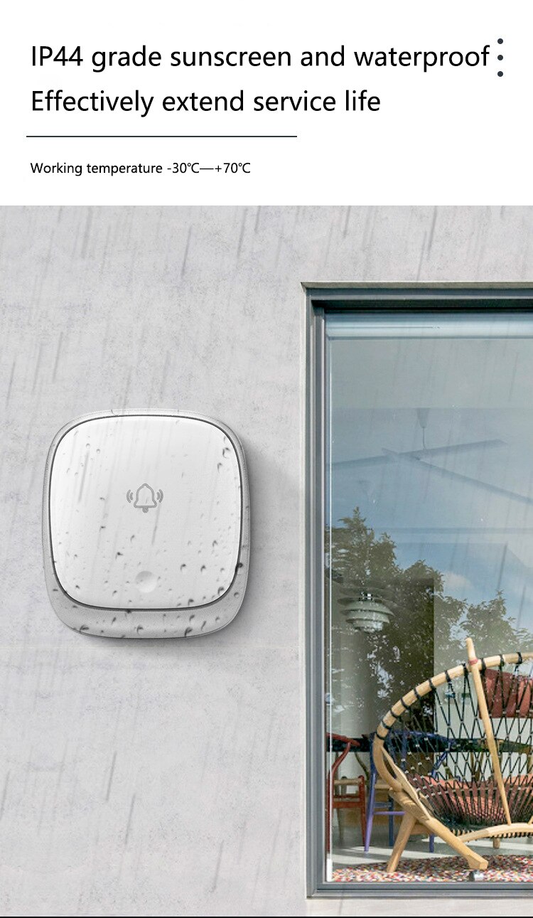 Self Powered Wireless Doorbell Waterproof and Sunscreen Home Office Door Bell Buttons