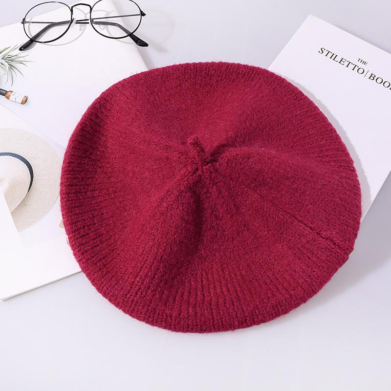 Ośmiokątny kapelusz żeńnarty beret kobiety jesień czapki zimowe robione na drutach dla kobiet dziania wełny duży rozmiar francuski kapelusz Gorras stałe