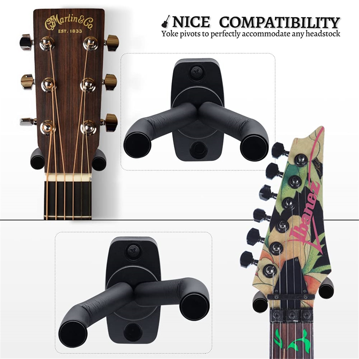 Colgador de pared para guitarra, gancho de pared negro para todos los tamaños, bajo, mandolina, Banjo, ukelele