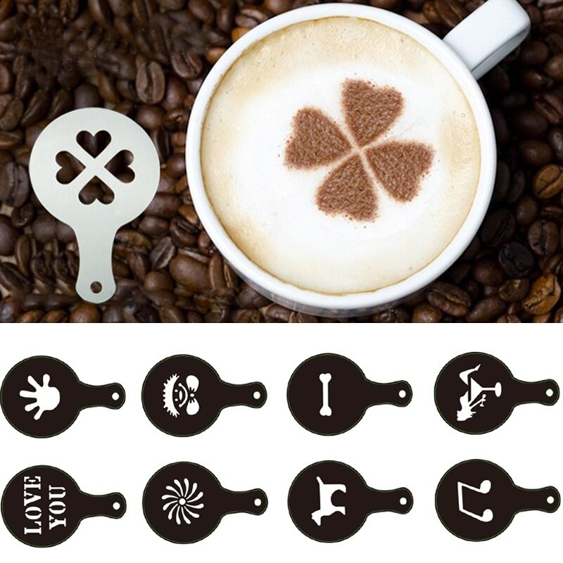 16Pcs/Set Cute Coffee Barista Stencils Template Strew Pad Duster Spray Kitchen Household Tools