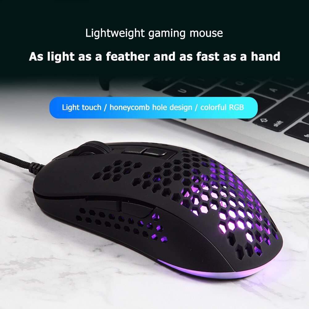 VODOOL 383 Gaming Mouse PAW704 Chip Lightweight Hollow Honeycomb Hole RGB Backlight USB Wired Optical Mice for Computer