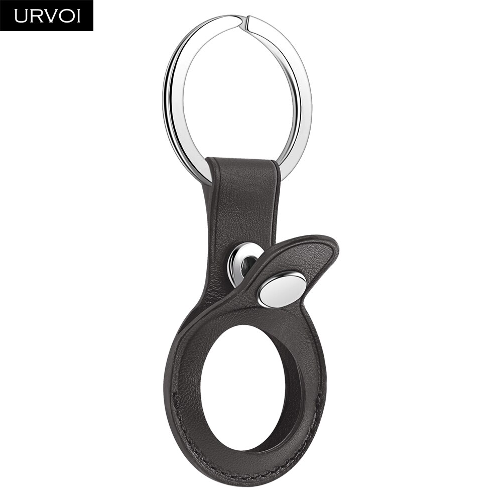 URVOI Leather Key Ring for AirTag Protective Cover Secure Holder with ring Location Tracker Silicone Case With stainless steel: Dark Grey
