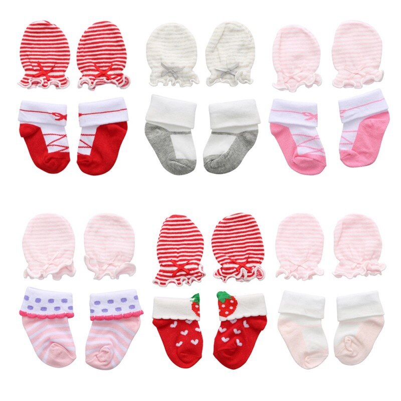 Kids Girls Socks Gloves Sets Casual Newborn Baby Girl Striped Bow-knot Non-Slip Cotton Socks And Gloves Set