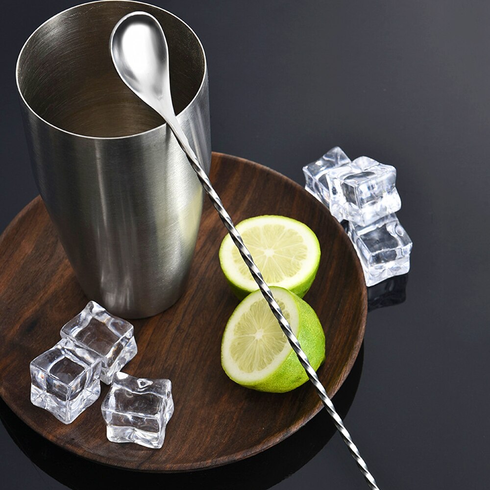 Cocktail mixing spoon Stainless Steel Cocktail Bar Spiral Pattern Drink Shaker Muddler Twisted Mixing Spoon tableware