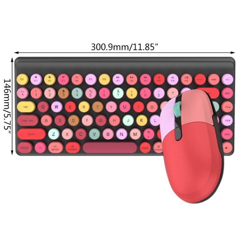 Keyboard and Mouse Combo 2.4G Wireless Round Punk Cute Candy Colors Keyboard and Optical Mouse Set Home Office