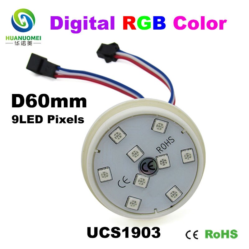 Täysvärinen osoitettava 60mm 9 lediä ucs 1903 led pikselin moduulivalo 5050 smd rgb digitaalinen polttimo led huvilamppu ratsastaa puistovalaistus