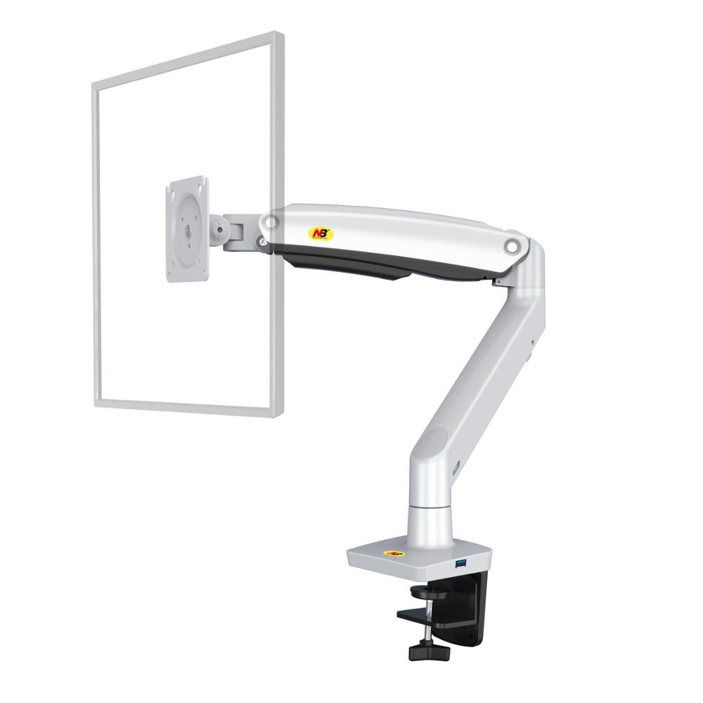 NB F100A Gas Spring Arm 22-35 inch Screen Desktop Monitor Holder 360 Rotate 3-12kgs Monitor Mount Arm with USB 3.0 Port: Silver