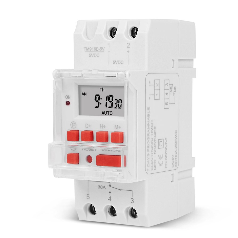 16A DIN RAIL Mount Electronic 7 Days Programmable Digital Industrial Time Switch Relay Timer Control: 5V  DC red