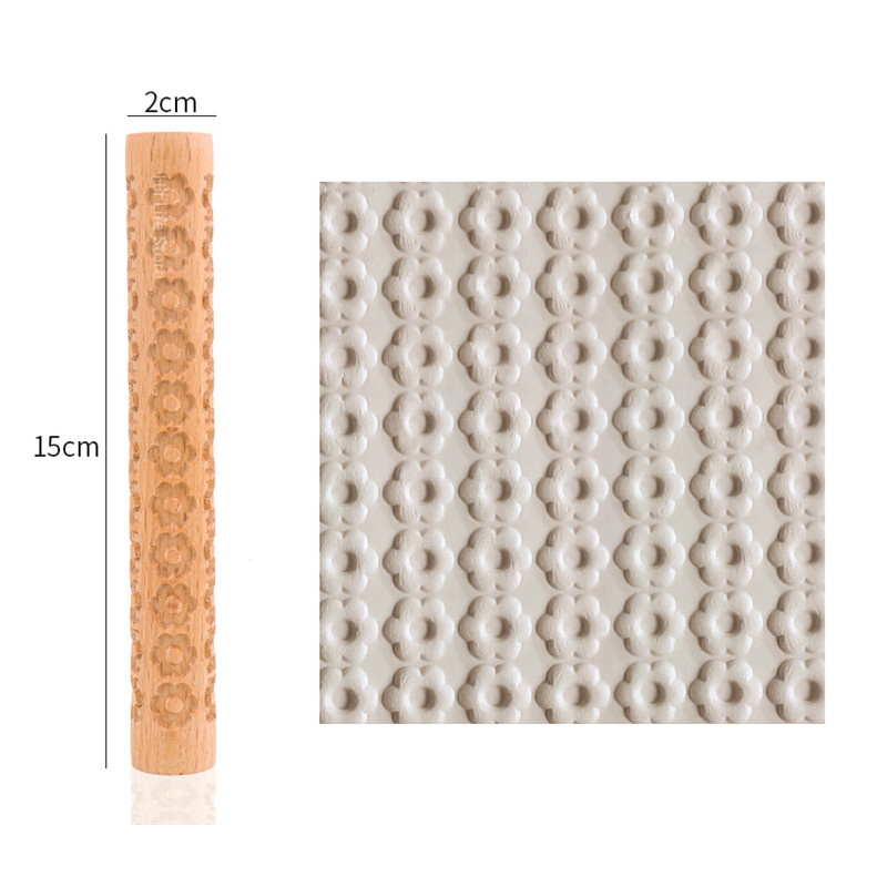 Rodillo de textura de madera para cerámica, herramienta de modelado con relieve de árbol, piedra, patrón de flores, rodillo de barro, escultura de cerámica artesanal: Flowers