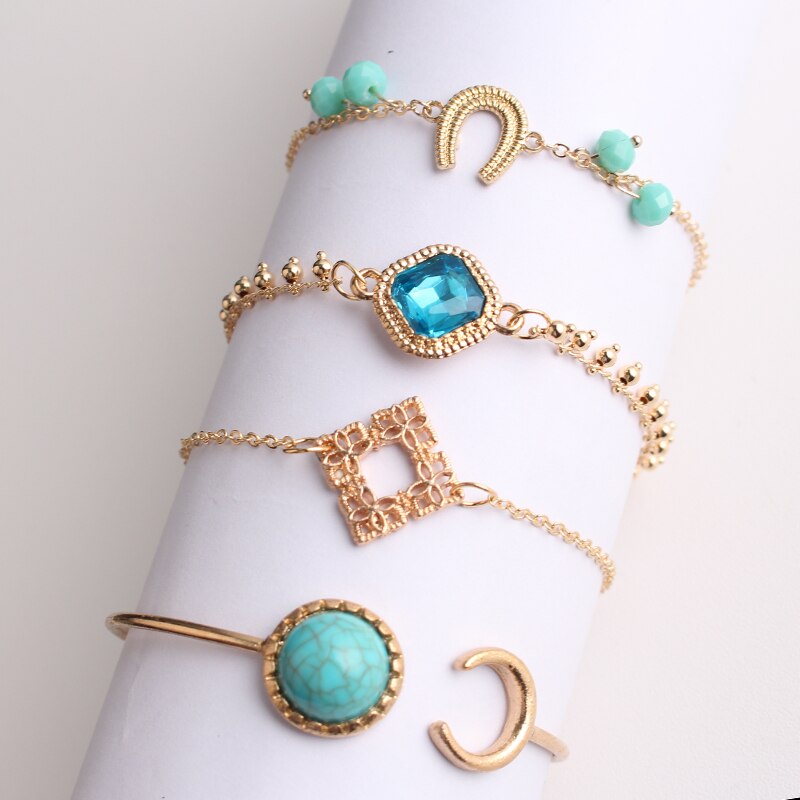 Europese En Amerikaanse Armband Sets Mode Ol Geometrische Ot Gesp Veelzijdige Hand Ornament Accessoires Vrouw Sieraden Vrouwelijke: Blue White Zinc Plated
