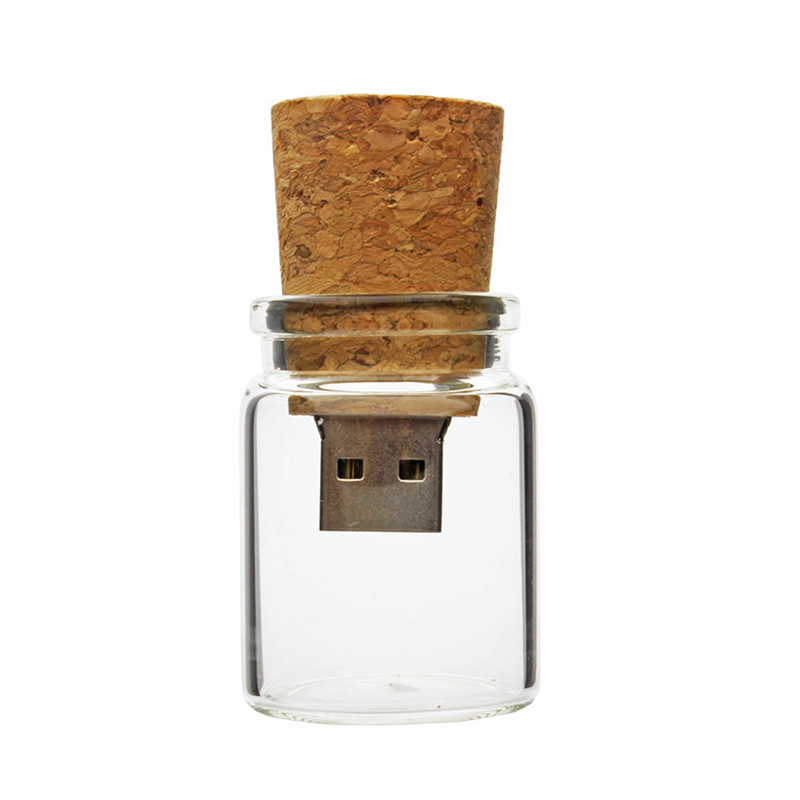 JASTER Glass Drift Bottle With Cork USB Flash Drive Transparent Pendrive 8GB 16GB 32GB 64GB 128GB Current Pen Drive: WHITE / 16GB
