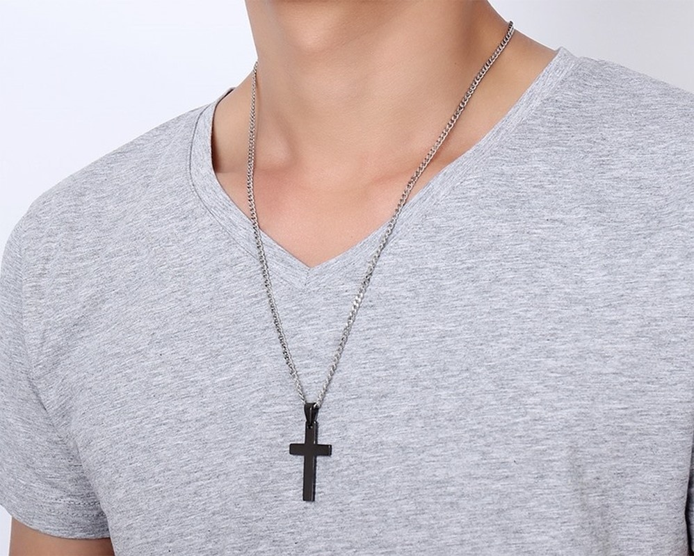 Punk Stainless Steel Cross Gold Silver Color Necklace for Women Men Vintage Chain Crystal Pendant Long Necklaces Jewelry