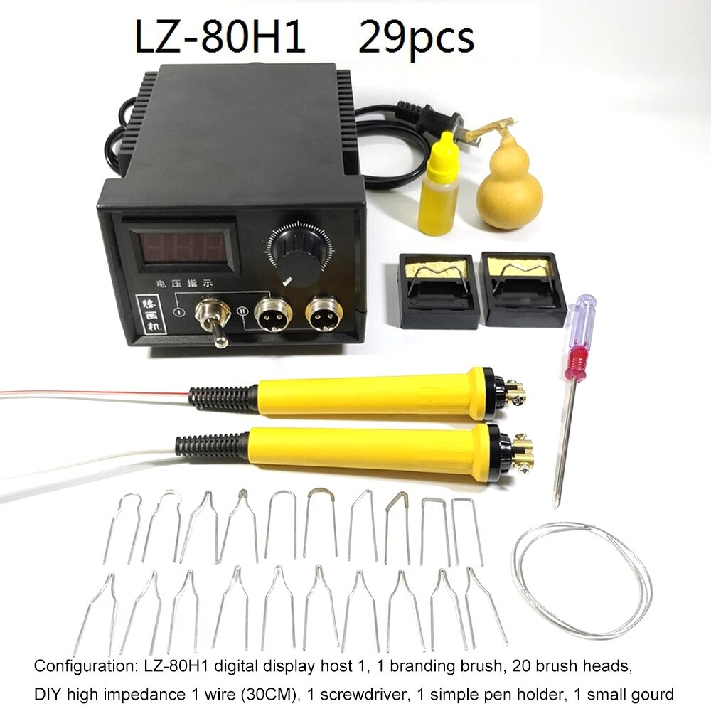 Digitale Pyrography Machine Met Pyrography Pen Verstelbare Temperatuur Verwarming Soldeer Tip Kalebas Houten Bamboe Craft Tool Set: LZ-80H1 29PCS