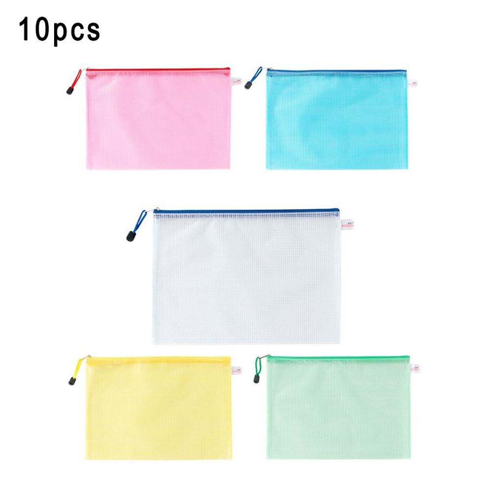 Vicloon Plastic Portefeuilles A5, 10 stuks Zip Lock Zakken Mesh Document Portemonnee Documentmappen Plastic Zakken Rits File Portemonnee voor School Kantoor Huiswerk Opbergzakken Reizen