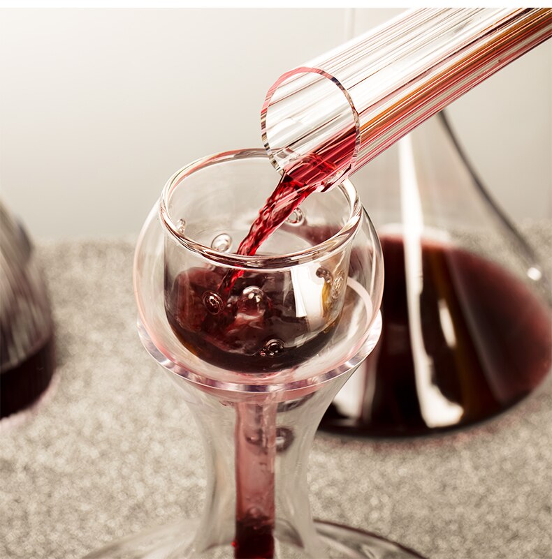 2000Ml Tumbler Wine Decanter with Wood Tray Lead-Free Hand Blown Crystal Wine Carafe Rotating Rapid Sway Whiskey Decanter