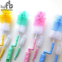 Retail One Big+One Small 2 Pieces/lot Hand Baby Bottle Brushes Clean Brushes For Kids 360 rotate Plastic Nylon Steel