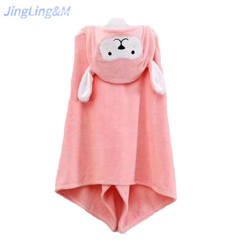 Badhanddoek, schattige cartoon koraalfleece kinder multifunctionele badjas met muts, kinderdeken 70*140cm