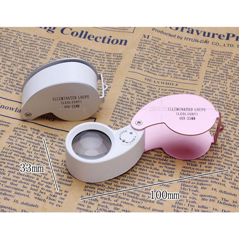 40X Jewelers Loupe Folding Pocket Magnifier 2 LED Magnifier Handheld Portable Magnifying Glass with Light Diamond Stamp Lupa