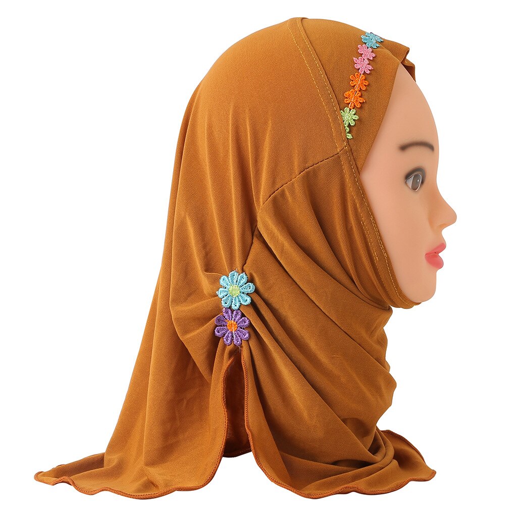 Chapeau de prière pour petite fille musulmane, une pièce, Hijab al-amira avec fleurs, couvre-cou islamique: 8