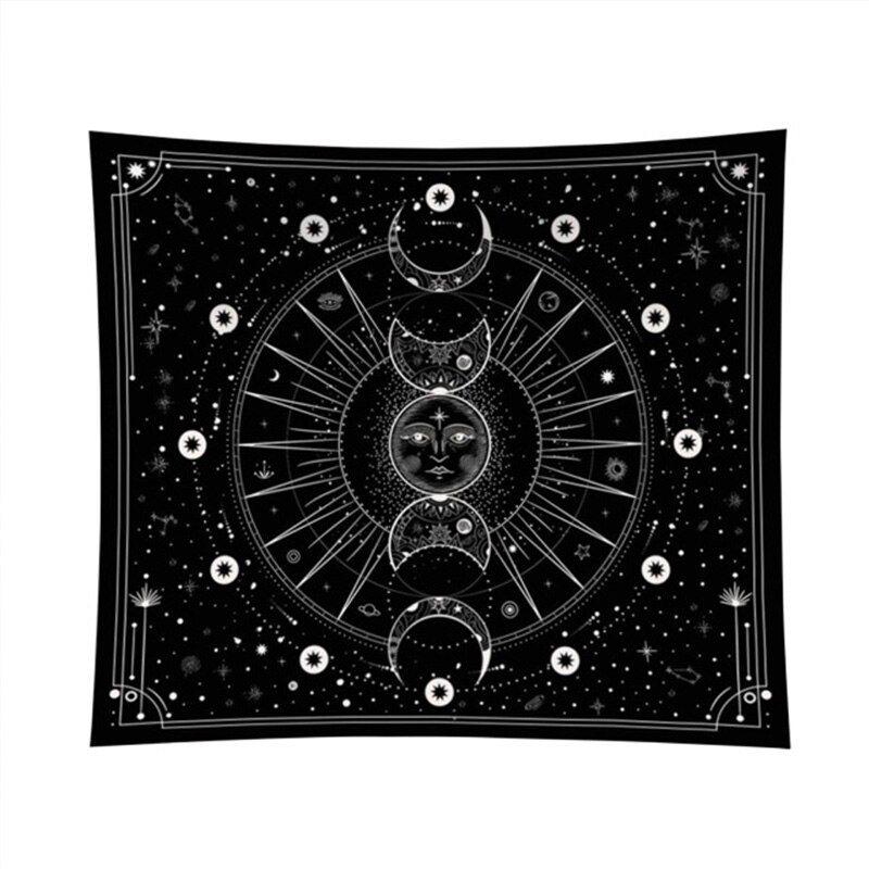 Moon phase Tapestry Latest Stars Space Psychedelic Black And White Wall Hangings Bedroom Home Wall Decoration house decor: Default Title