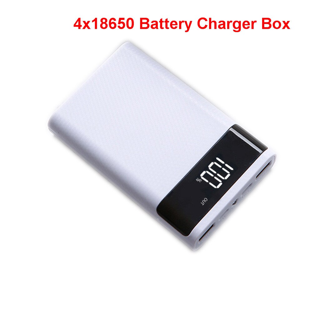 Portable External DIY 8x18650 Power Bank Case LED Display 4x18650 Battery Storage Box Without Battery For Iphone Android Phone: 4x18650 White