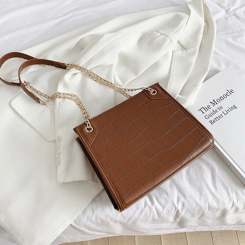 Large capacity shouder bag women's bag messenger bag chain tote bags women leather handbags: Brown