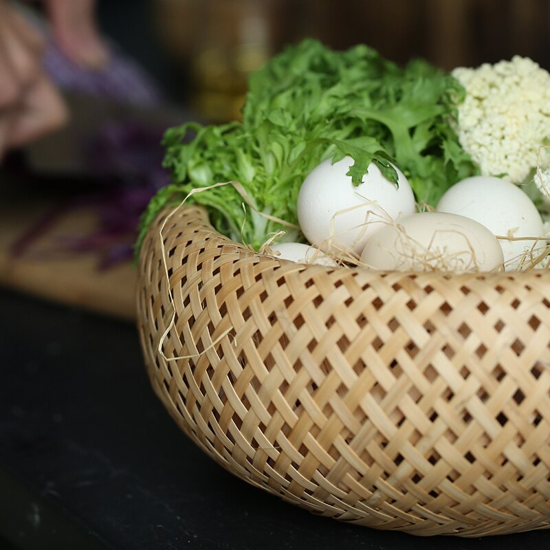 Reusable kitchen double-layer woven bamboo storage basket vegetable storage basket