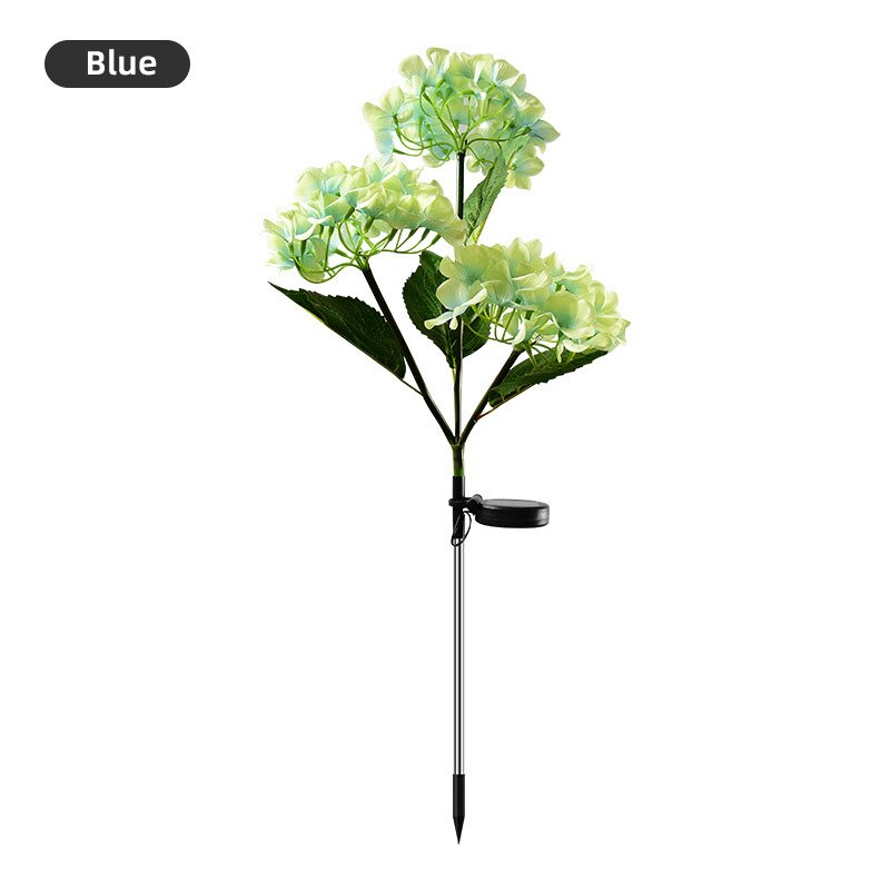 2022 Solar Hydrangea Stake Lights Waterproof Realistic LED Flowers Powered Outdoor In Ground Garden Lamp Lawn Patio Backyard: Blue Hydrangea / 2pc