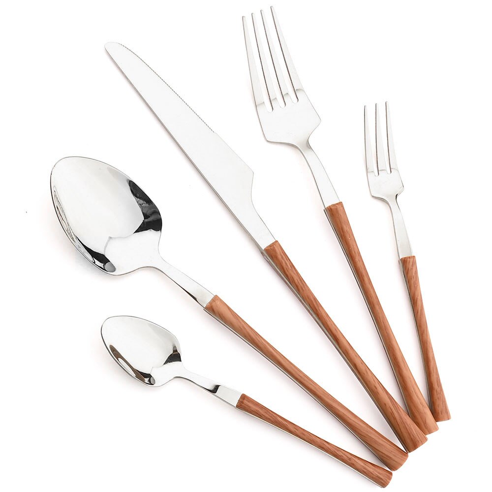 1/2/4/6/8 Set Stainless Steel Flatware Set Wooden Handle Cutlery Set Dinnerware Western Knife Fork Spoon Tableware Kitchen Decor: 1 set / Wooden Silver