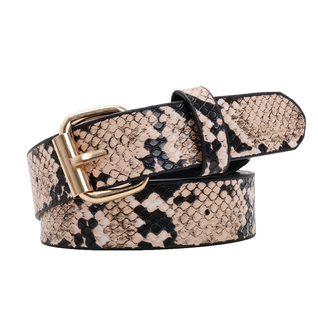 Skóra węża paski drukowane dla kobiet złoty kwadrat ze sprzączką pas Pu skórzany pasek kobiety wzór wężowy sukienka dżinsy skórzany pas: khaki 