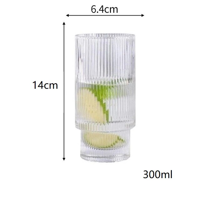 Vertical lines Glass Coffee Cup Reusable Coffee Mug with Wood Sleeve Japanese Style Glassware for Tea Latte Americano Cappuccin: 1PCS D