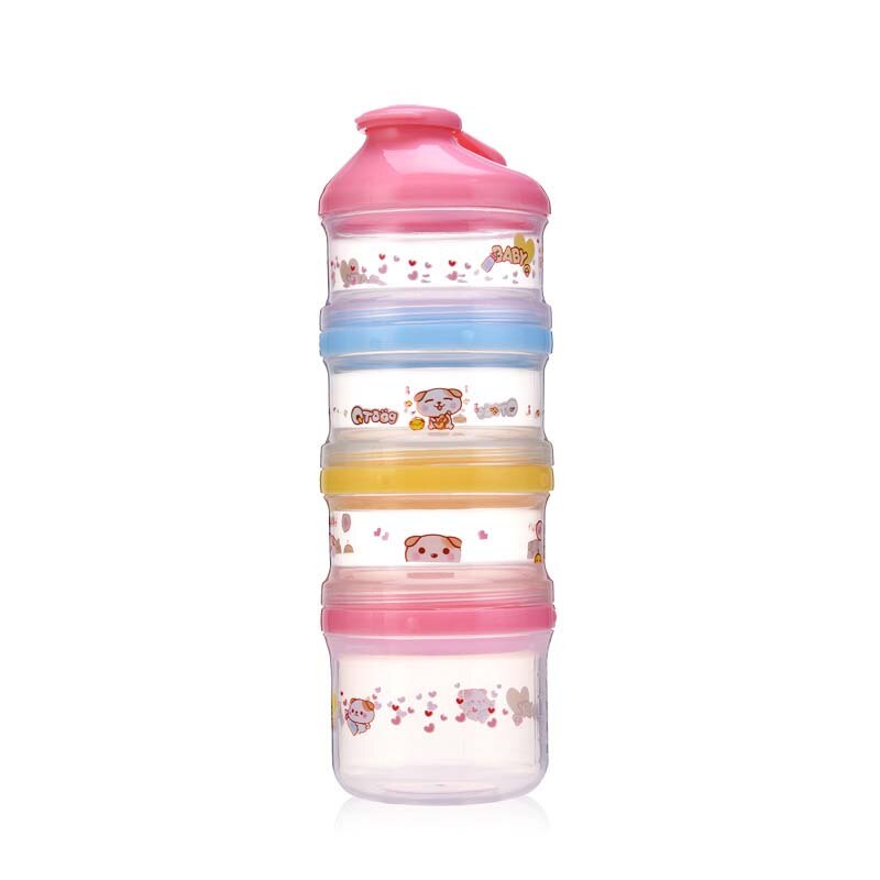 Baby Milk Powder Box Food Storage Snack Box 4 Layers Portable Infant Milk Powder Container: Babei Pink Cover