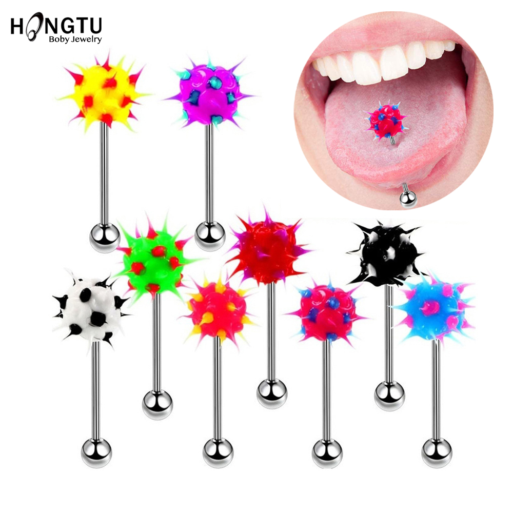HONGTU 5 uds anillos para lengua bola de silicona de colores mezclados Piercing para lengua barra para mujeres joyería para Piercing corporal de acero inoxidable 14G