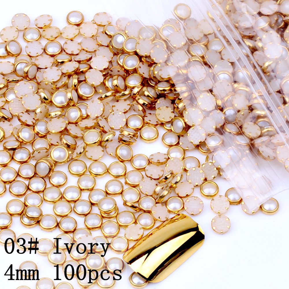 100 st 4mm 5mm 6mm många färger halvrunda pärlor metall strass diy nail art nagelpärlor skönhet glitter dekorationer