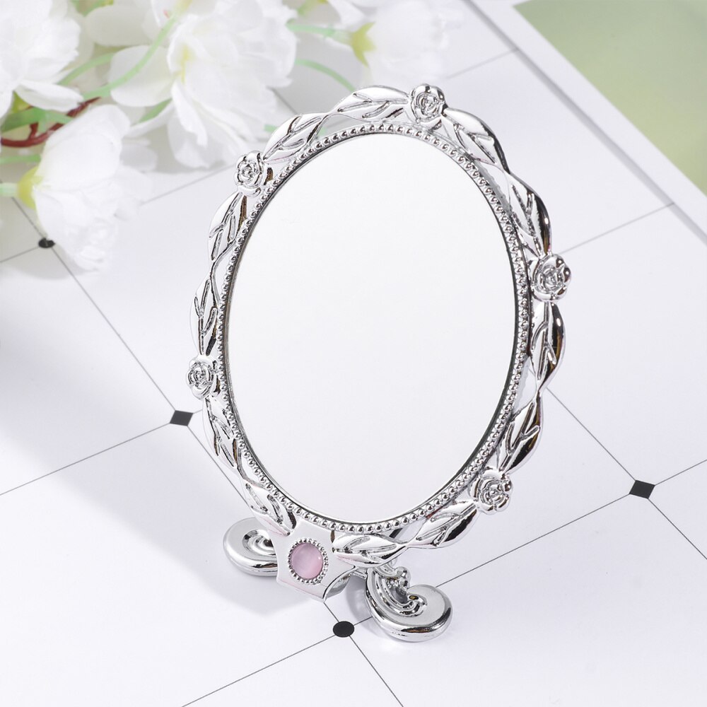 Espejo de bolsillo Vintage para maquillaje para niña, espejo pequeño plegable para cosmética, espejo de maquillaje para niña Mini, suministros de viaje (Color bronce, ovalado