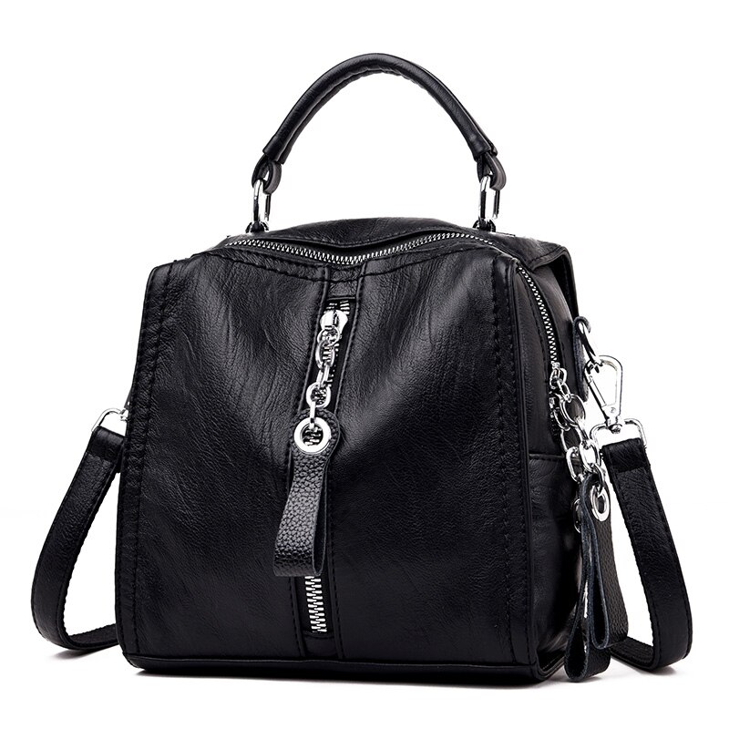 Glorria Luxury Leather Handbags Women Bags Shoulder Crossbody Bag for Women Multifunction Bag Big Tote Sac: Black