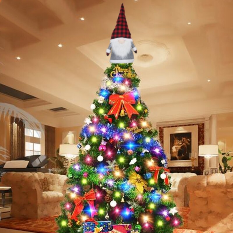 Juletræ topper plaid hat svensk tomte gnome santa ornament hjem