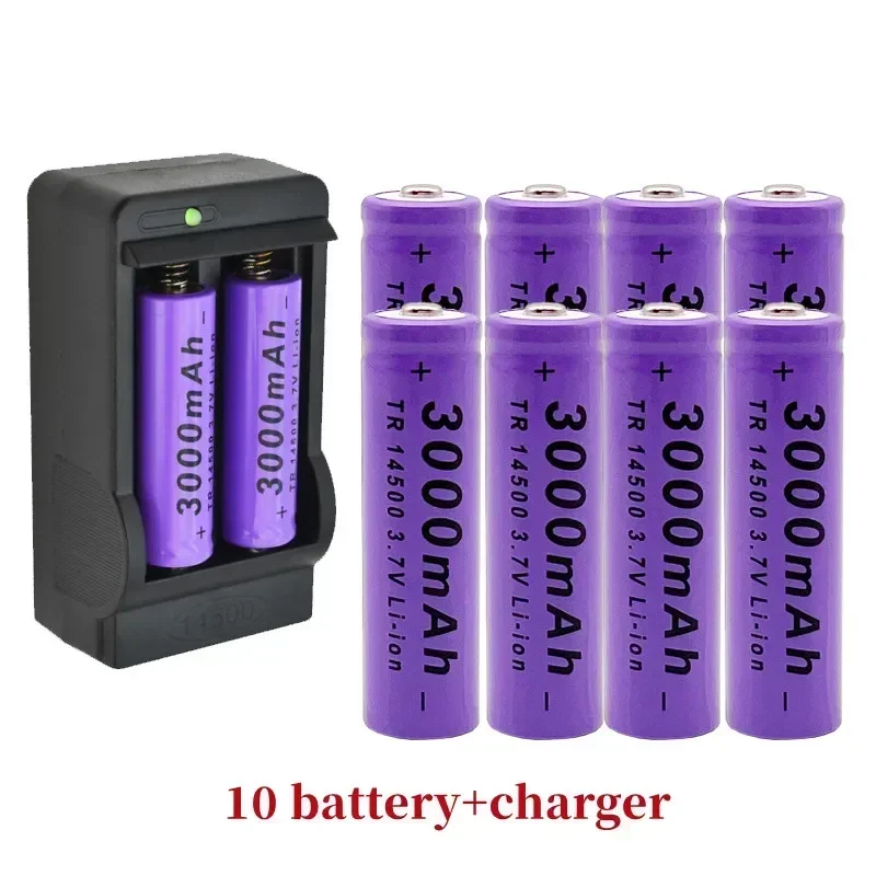 Batería de litio 14500 2025 100% la última batería recargable 3,7 V 3000mAh 14500 para linterna LED de juguete + cargador: Oro