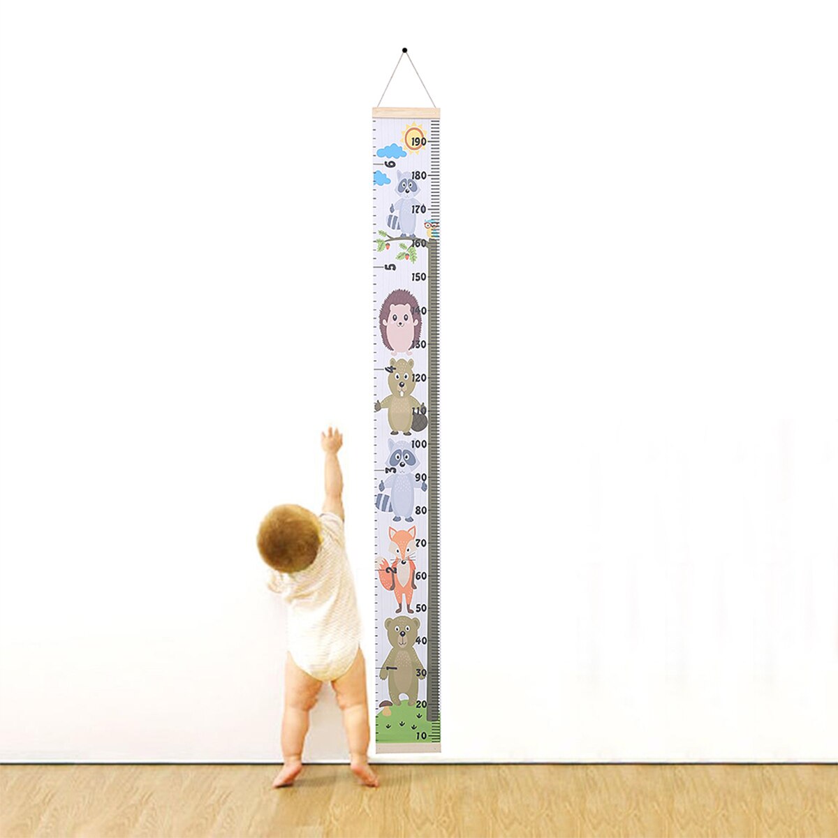 Baby barn vækst diagram tegneserie højde måling hængende linealer væg indretning til børnehave, børn, barn, drenge, piger