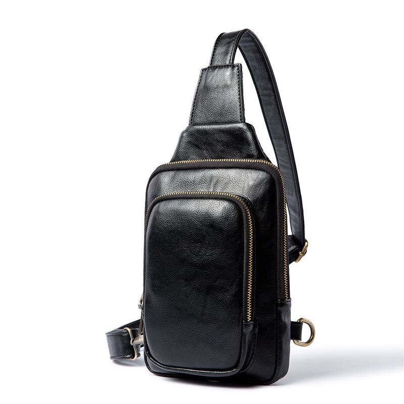 KatyPaul Mode mannen Borst Zak Inbraakpreventie Business Man Taille Verpakking Lederen Schoudertas Reizen Messenger Bag: black