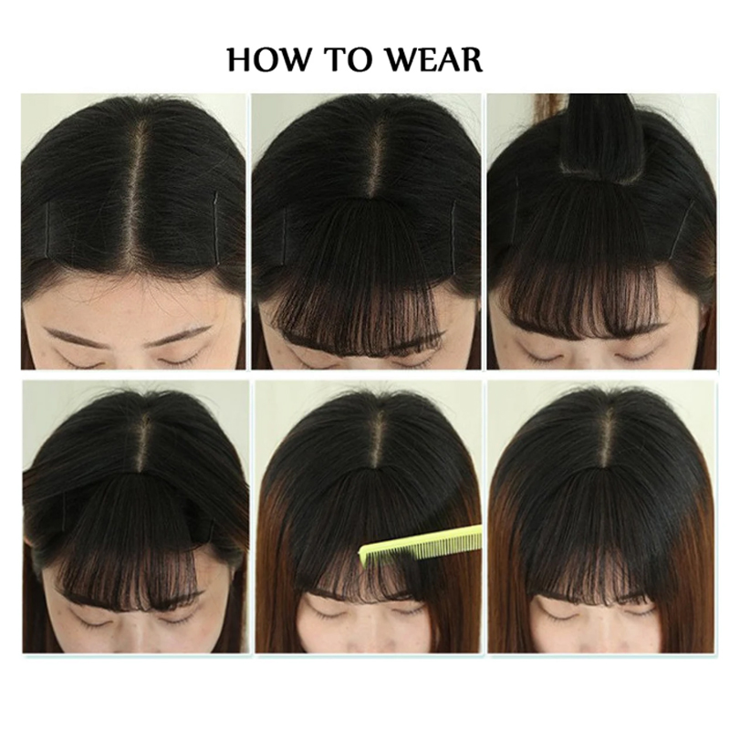 Peluca con flequillo de aire de estilo francés sintético, herramienta de peinado, extensión de cabello con Clip, peluca con borla falsa, flequillo con Clip para el cabello para mujer