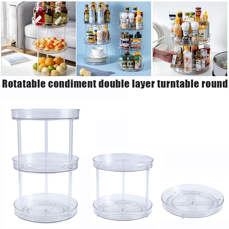 Round Rotating Condiments Storage Rack Double-Layer Condiments Turntable Spice Container Kitchen Supplies Organizer Storage Rack