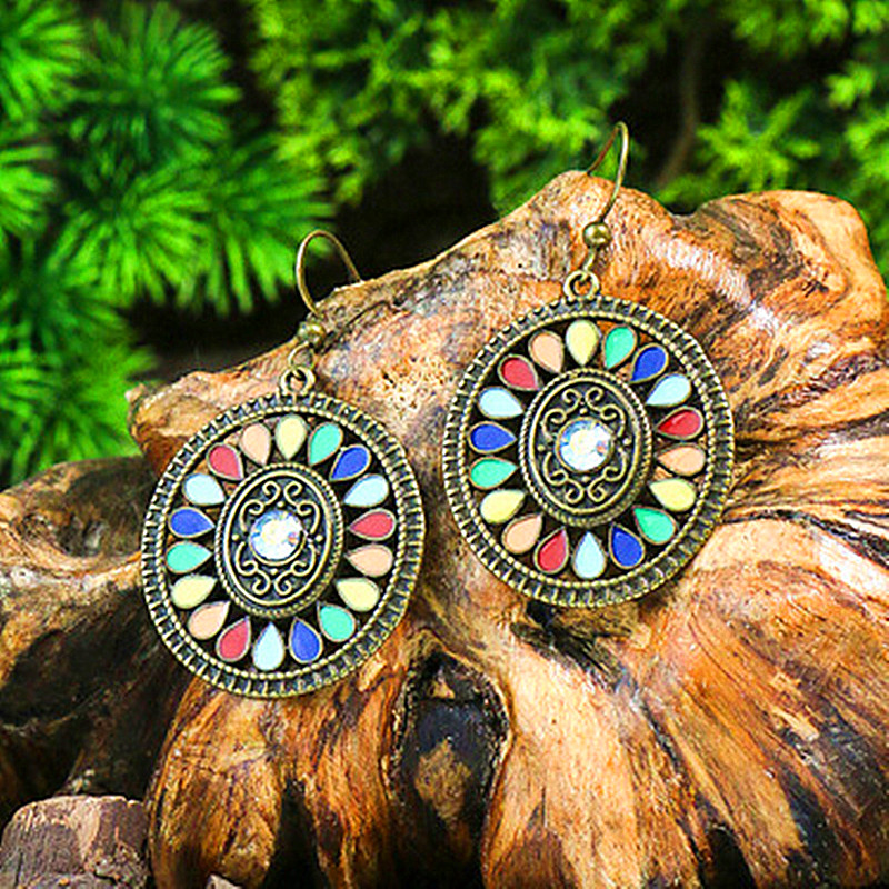 Pendientes de gota de agua de aleación étnica bohemia para mujer, pendientes colgantes de aceite de gota Multicolor Retro, joyería para diaria y vacaciones: Rojo óxido
