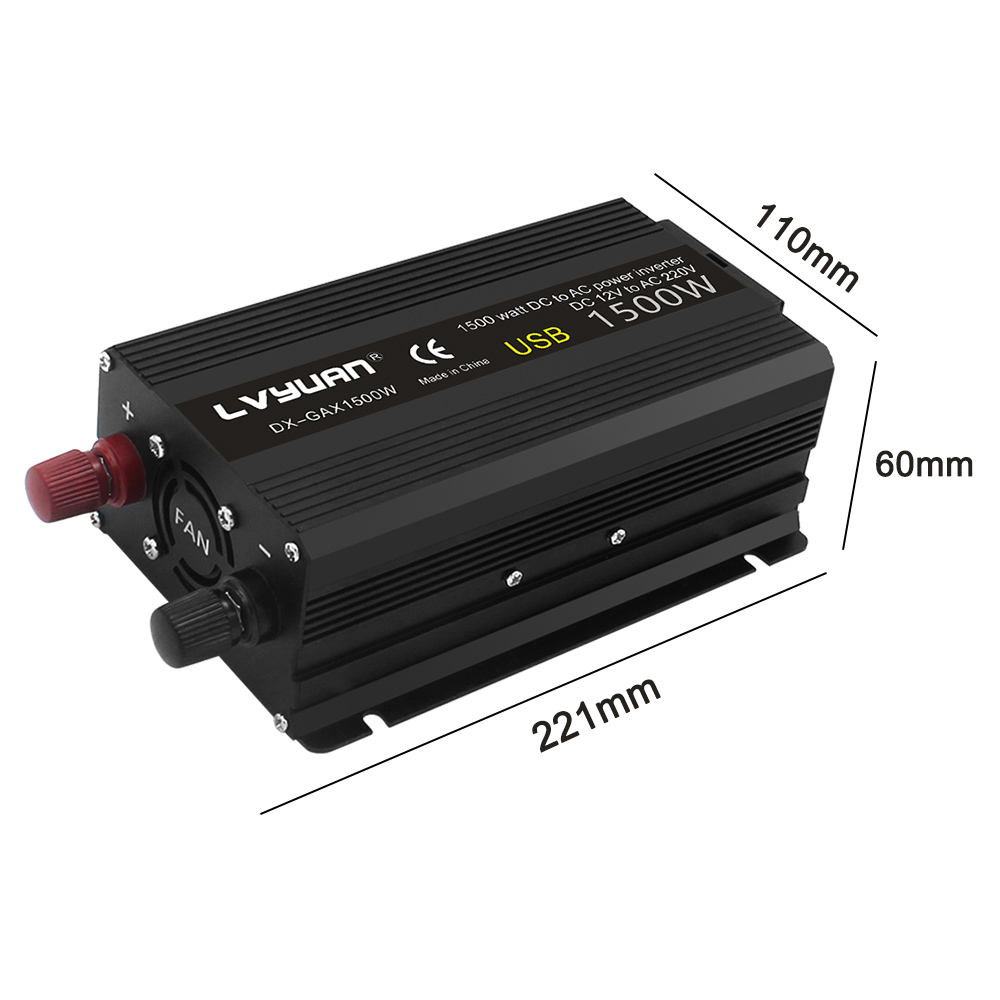 Dc12v till  ac 230v 1500w peak eu-uttag usb bilomvandlare boost fordonsförsörjning modifierad sinusvågseffektomriktare