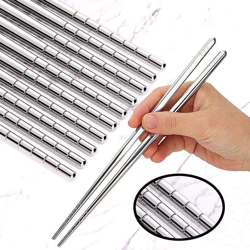 Juego de palillos chinos de acero inoxidable, palillos antideslizantes reutilizables para fideos, Sushi, utensilios de cocina, vajilla, 1/3/5 pares