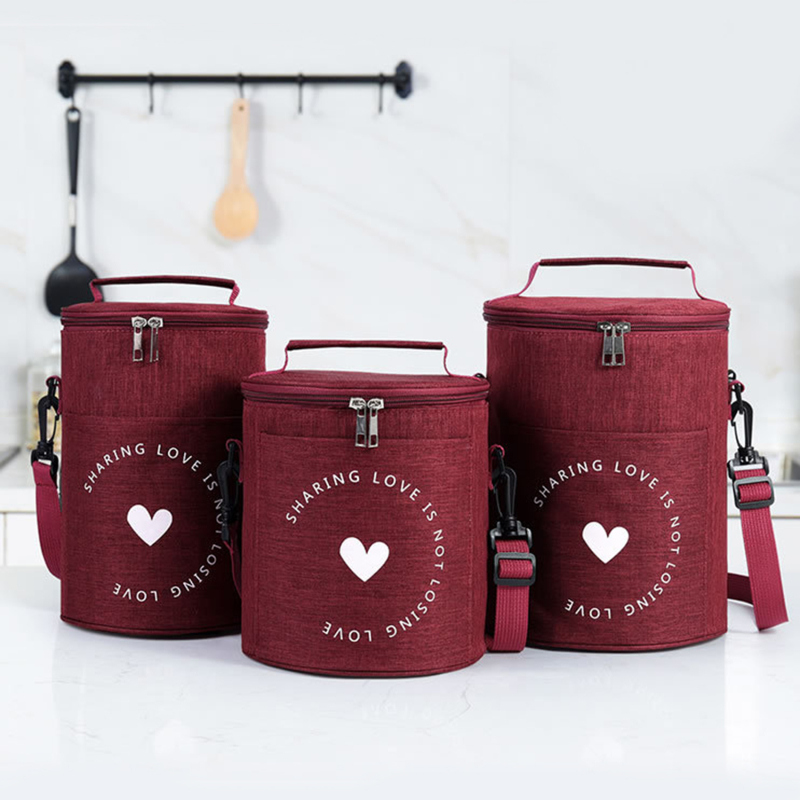Large-Capacity Portable Lunch Bag Fresh-Keeping Thickened Lunch Box Bag Round Barrel Aluminum Foil Insulation Bags