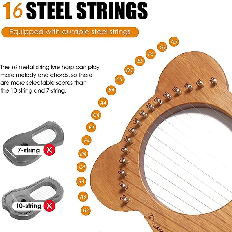 16 Saiten Mahagoni Leier Harfe, Leyaqin, Mit stimmen Schlüssel, Mini Tragbare Harfe, Für Musik Liebhaber, anfänger, freundlicher, Erwachsene, Etc
